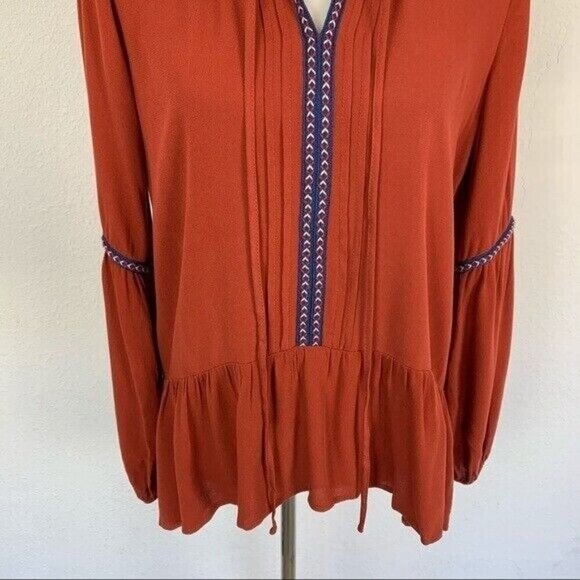 Ro And De Rust Orange Peasant Blouse Boho Embroidered Long Sleeve Top Small - Picture 3 of 8